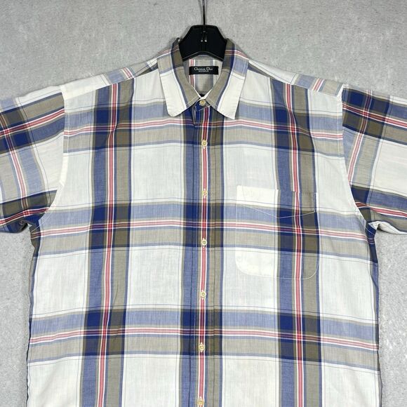 Vintage Christian Dior Monsieur Check Short Sleeve Button Up Shirt Men’s Medium - Picture 2 of 13